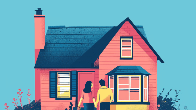 ilustration d'un couple devant une maison dans le cadre de l'article sur l'assurance emprunteur