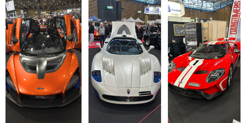 Super car Epoqu'auto McLaren Senna, Ford GT édition héritage, Maserati MC12.