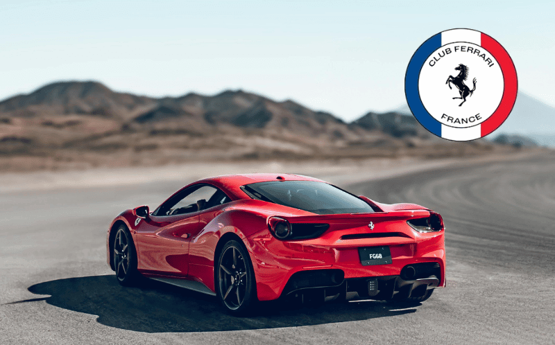 photo d'une ferrari rouge avec logo du club ferrari france